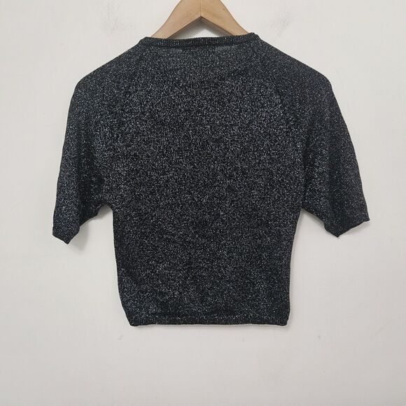 KAREN KANE Women's Black Short Sleeve Cropped Sparkly Blouse Top Size S - Picture 3 of 5